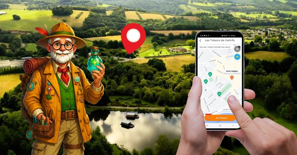 Familles jouant aux Trésors de Geolinfo sur le terrain